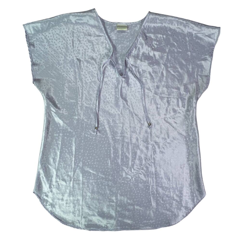Delicate Treasures Lavender Satin Shimmer V Neck Nightshirt Nightgown Womens L